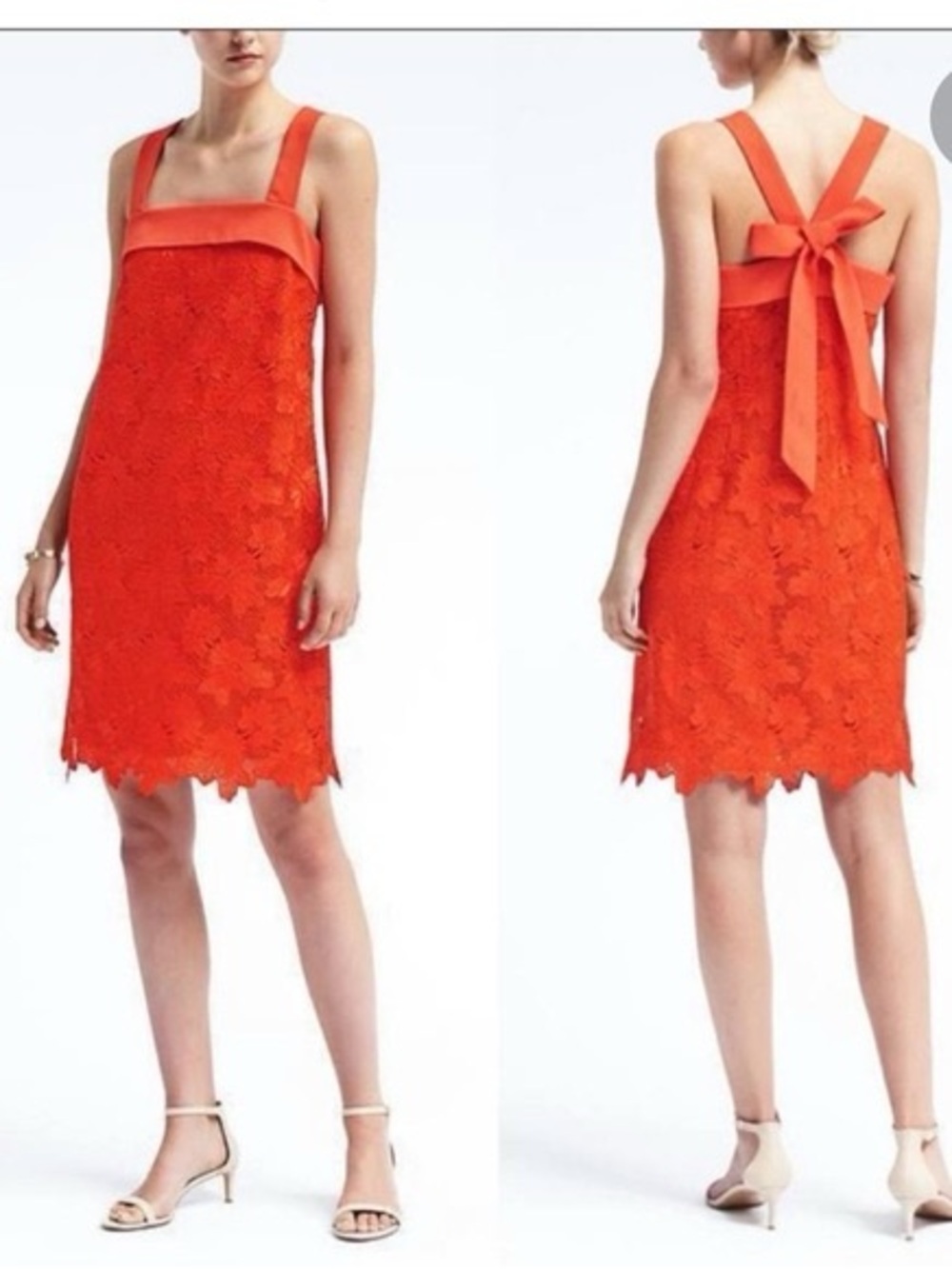 NWT Banana Republic Limited Edition Coral Red Lace Dress with a Bow V-back